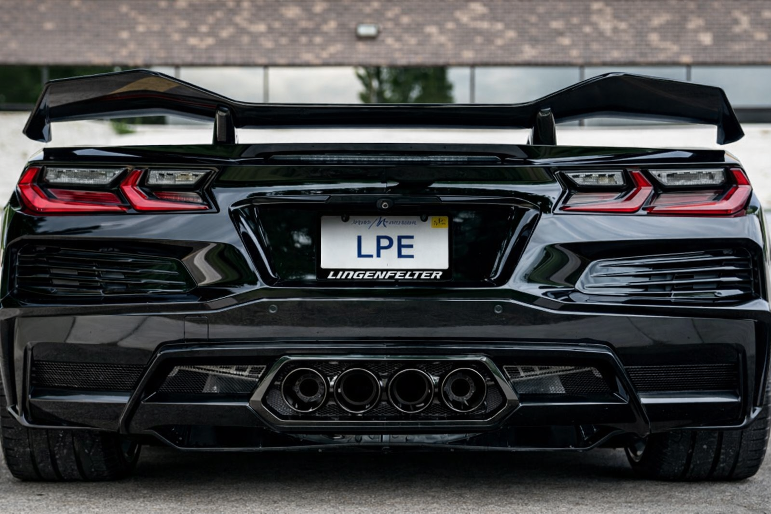 Rear view of Lingenfelter Corvette performance car representing Corvette apparel and lifestyle
