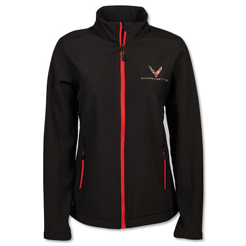 Lingenfelter Race Gear C8 Corvette ladies Matrix soft shell jacket for women, stylish automotive-inspired coat with a sleek design.