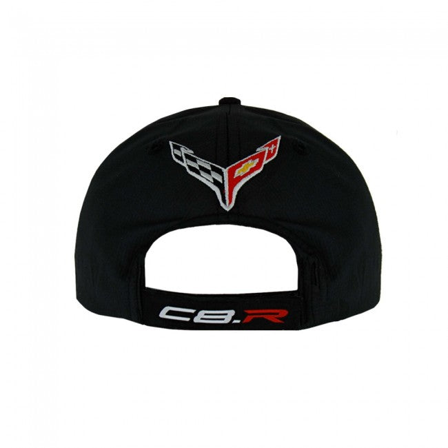 Black Corvette Racing Jake seamless fitted cap by Lingenfelter Race Gear featuring embroidered Corvette logo and racing design.