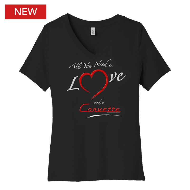 all you need is love and a corvette ladies black t-shirt at lingenfelter