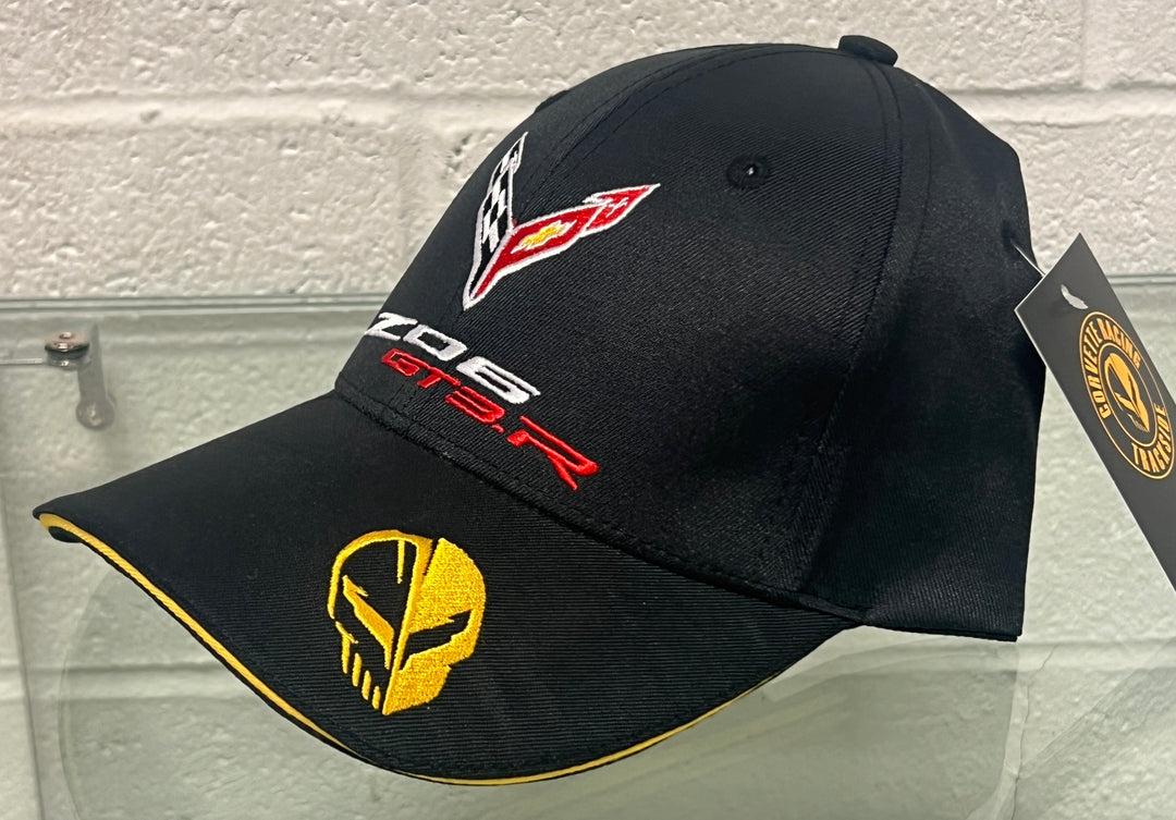 Black and yellow GT3.R Corvette racing cap by Lingenfelter Performance Engineering with embroidered logo and adjustable strap