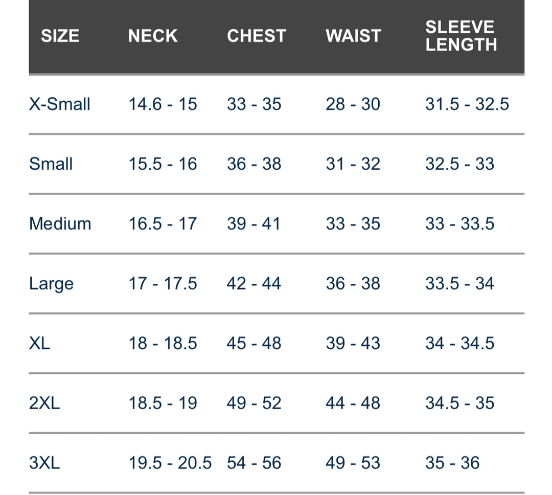 size Chart Men's Corvette Cutter & Buck jacket black gray