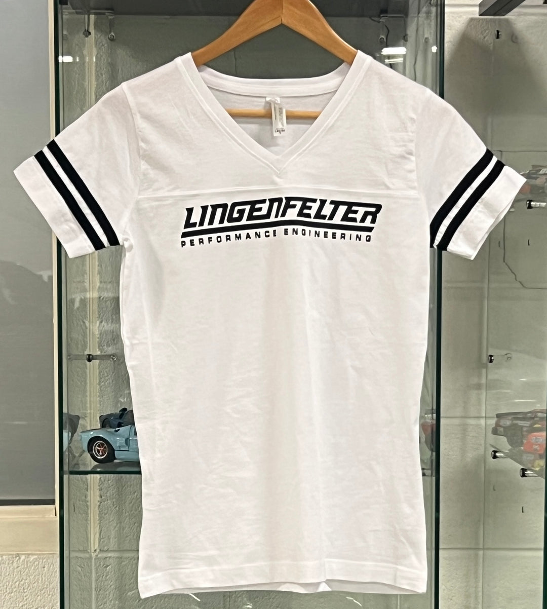 Vintage white LPE ladies tee by Team Lingenfelter, casual women's apparel with a classic fit and soft fabric.