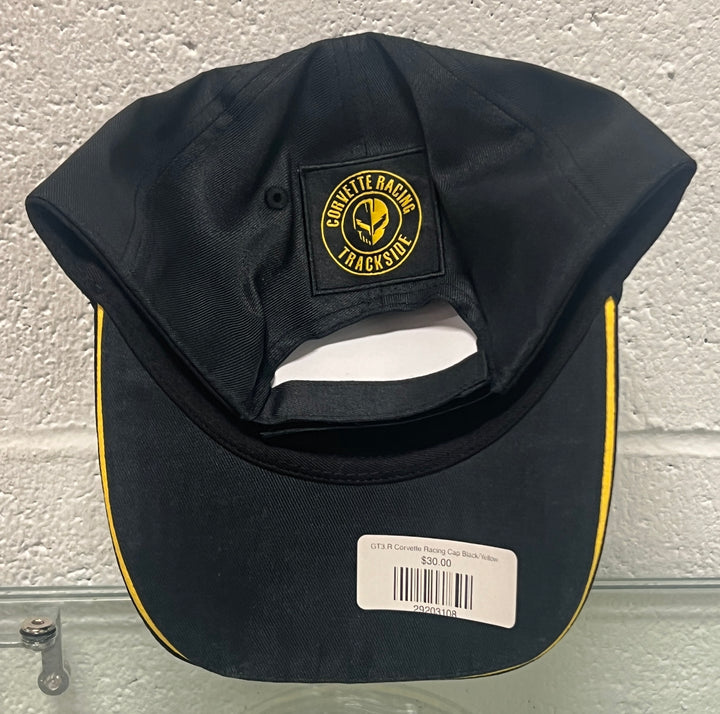 Black and yellow GT3.R Corvette racing cap with embroidered logo by Lingenfelter Performance Engineering.