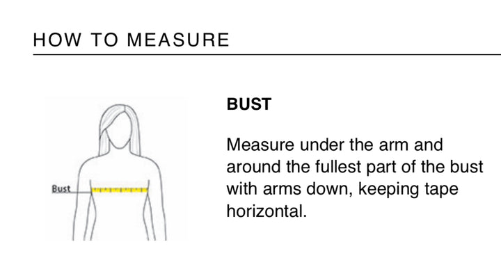Diagram showing how to measure bust with text instructions on a white background