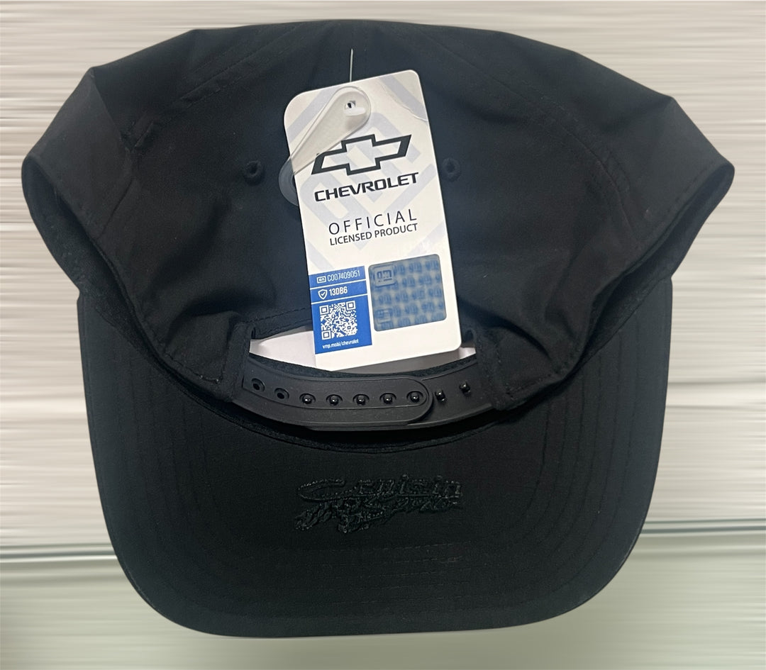 Black C8 Corvette hat with patch, Team Lingenfelter branded, featuring a classic baseball cap design and embroidered logo detail.