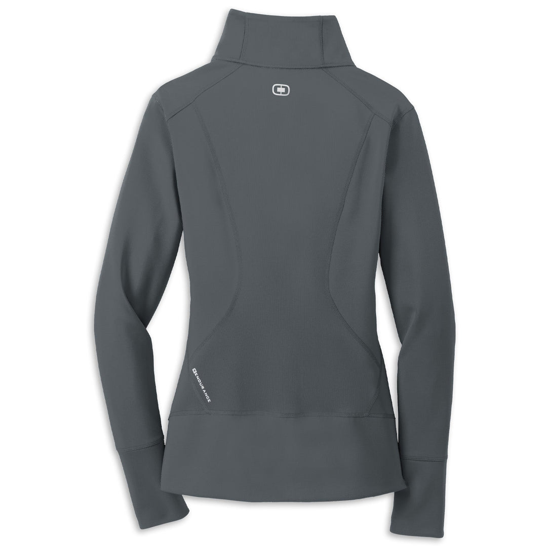 Team Lingenfelter C8 Corvette ladies full-zip fleece jacket in Gear Gray, featuring a cozy fleece fabric and Corvette branding.