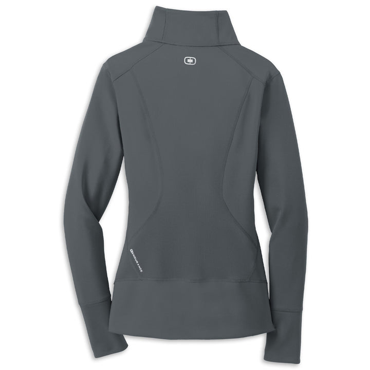 Team Lingenfelter C8 Corvette ladies full-zip fleece jacket in Gear Gray, featuring a cozy fleece fabric and Corvette branding.