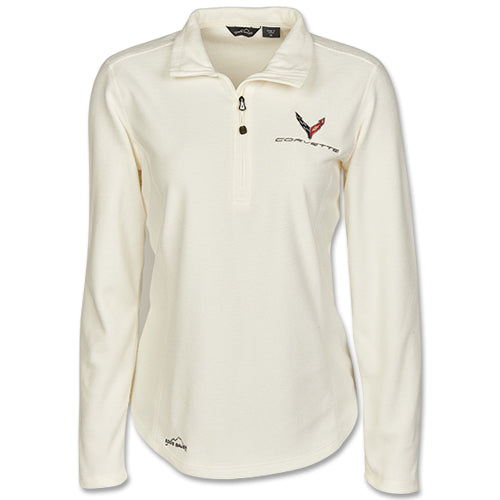 Ladies C8 Corvette microfleece 1/2 zip pullover by Team Lingenfelter, shown in a stylish microfleece fabric with a half-zip front.