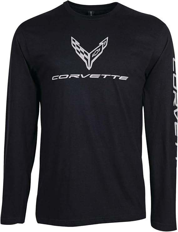 Black long-sleeve shirt with Corvette logo on a white background