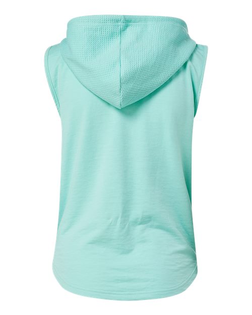 Light blue sleeveless hoodie on a white background