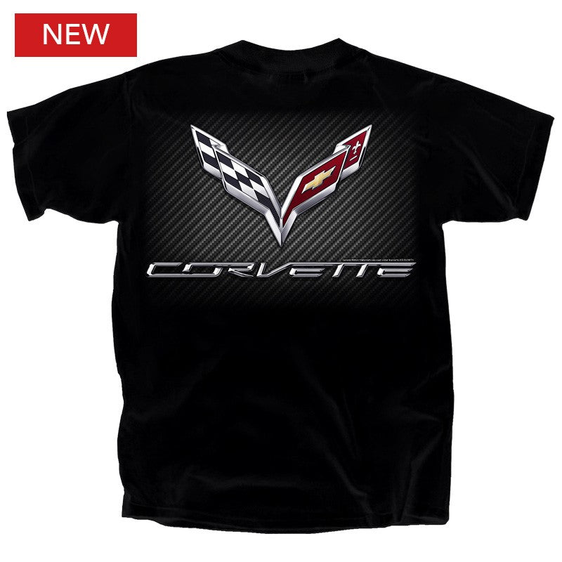 Black C7 Corvette Men's -Shirt Carbon Fiber design on white background