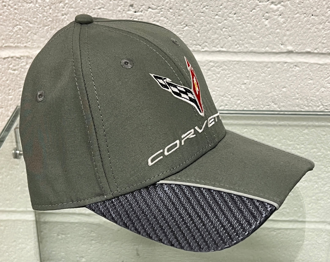 Lingenfelter Race Gear C8 Corvette green carbon fiber hat with embroidered logo and structured brim.