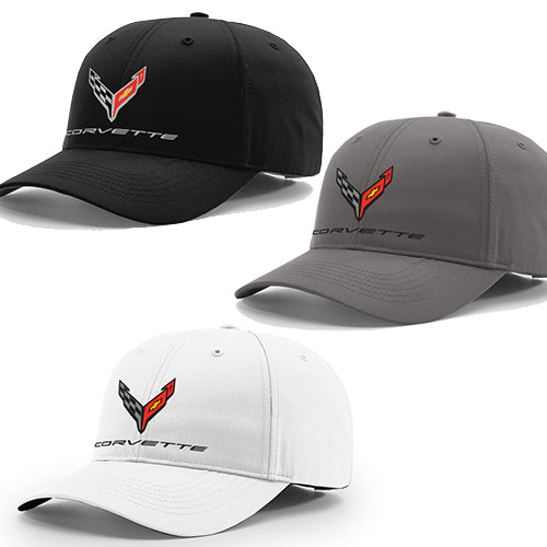 Team Lingenfelter C8 Corvette StayDri performance cap, navy blue hat with embroidered logo, adjustable strap, breathable fabric.