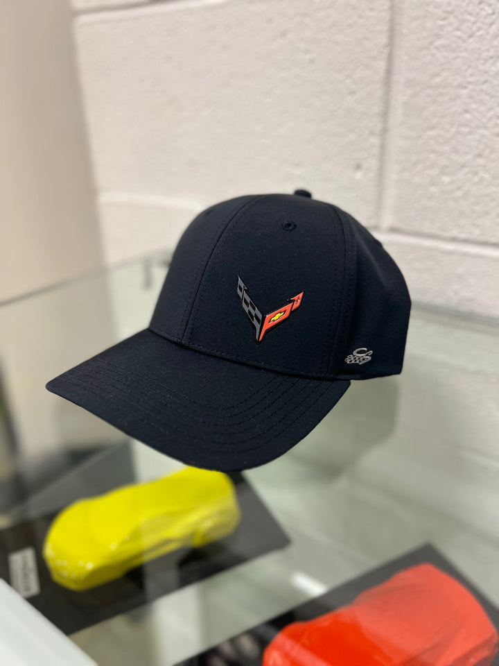 Black C8 Corvette Fitted Hat with Corvette Side Logo