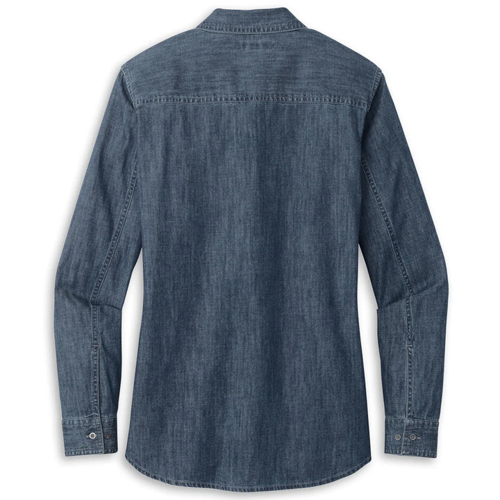 C8 Corvette Denim Ladies Long Sleeve Shirt Back View