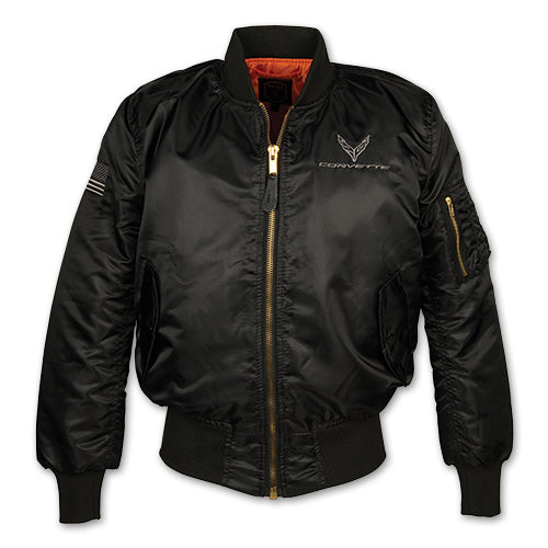 Men's C8 Corvette flag flight jacket by Team Lingenfelter, featuring a stylish design and bold Corvette branding.