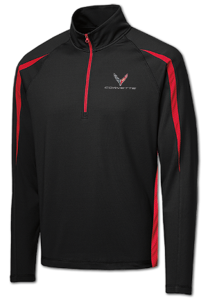 Corvette men's C8 Corvette stretch zip performance pullover by Team Lingenfelter, featuring a half-zip design and sporty fit.