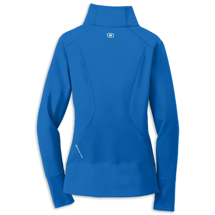 C8 Corvette ladies full-zip fleece jacket in electric blue by Team Lingenfelter, showing the back view with a sporty design.