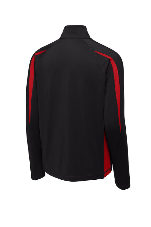 Black and red C8 Corvette men's stretch zip performance pullover by Team Lingenfelter, featuring a sleek quarter-zip design.