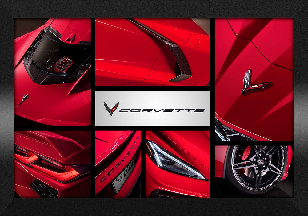 C8 Red Corvette Collage Framed Canvas Picture