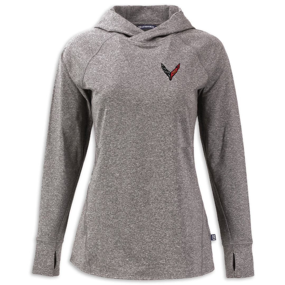 Black Heather C8 Ladies Hooded Pullover by Team Lingenfelter, soft fabric, hooded design, casual women's top.