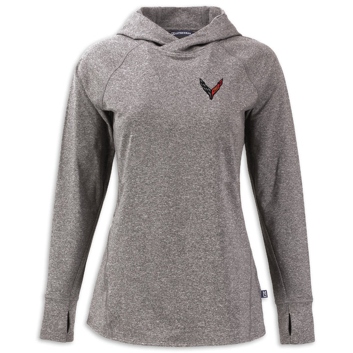 Black Heather C8 Ladies Hooded Pullover by Team Lingenfelter, soft fabric, hooded design, casual women's top.