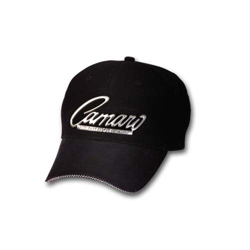 black camaro hat silver logo on white background