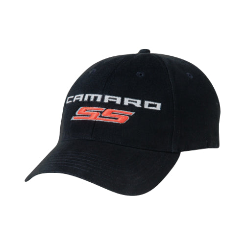 camaro black hat SS in red on white background