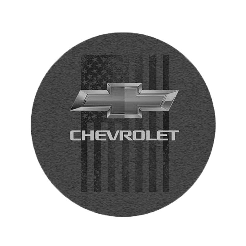 chevrolet logo with flag in background