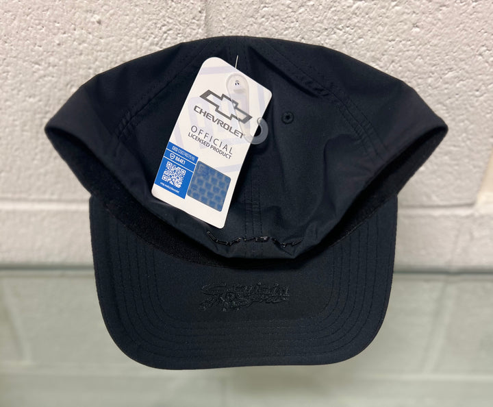 Black fitted hat from Lingenfelter Race Gear featuring a C8 Corvette design, displayed on a plain background.