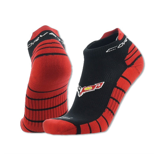 Team Lingenfelter C8 Corvette men's ankle socks in large size featuring Corvette car graphics on a comfortable fabric.