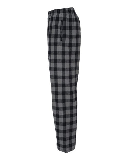 Black and gray plaid pants on a white background