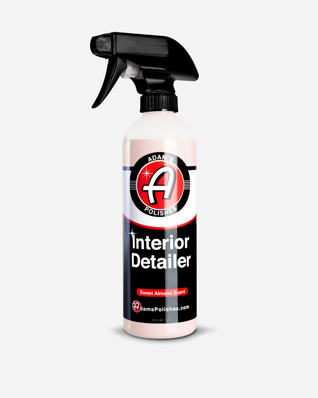 Adam's Interior Detailer by Adams Polishes with sweet almond scent, showing a spray bottle used on car interior surfaces.