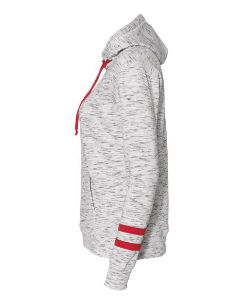 side view gray red stripes ladies hoodie