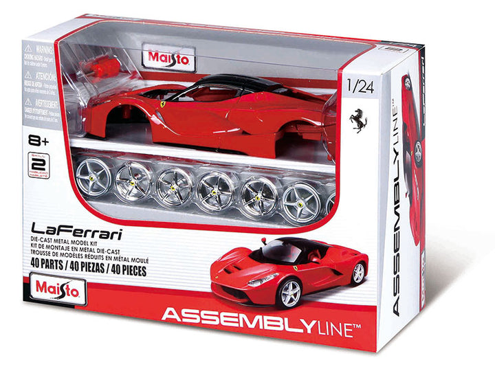 Team Lingenfelter LaFerrari assembly line diecast kit showing detailed red LaFerrari model with assembly components.