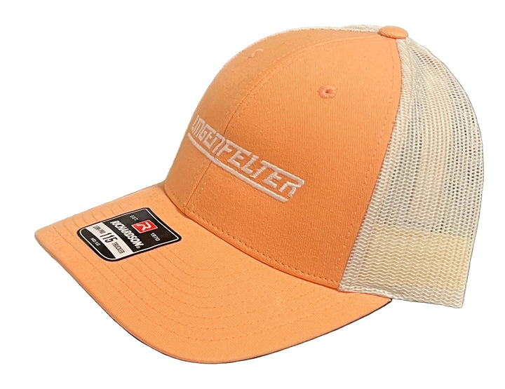 lingenfelter peach hat side view richardson 115 mesh snapback on white background