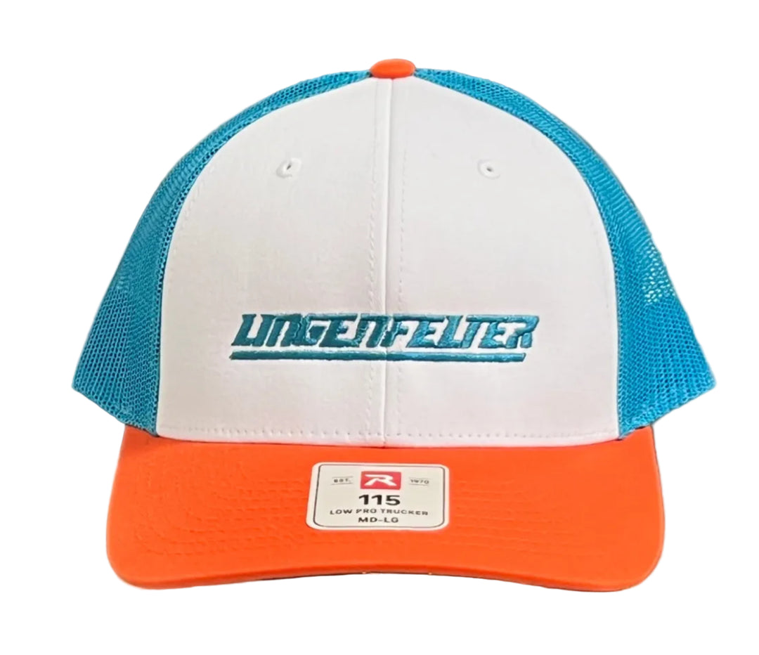 lingenfelter hat white orange blue on white background