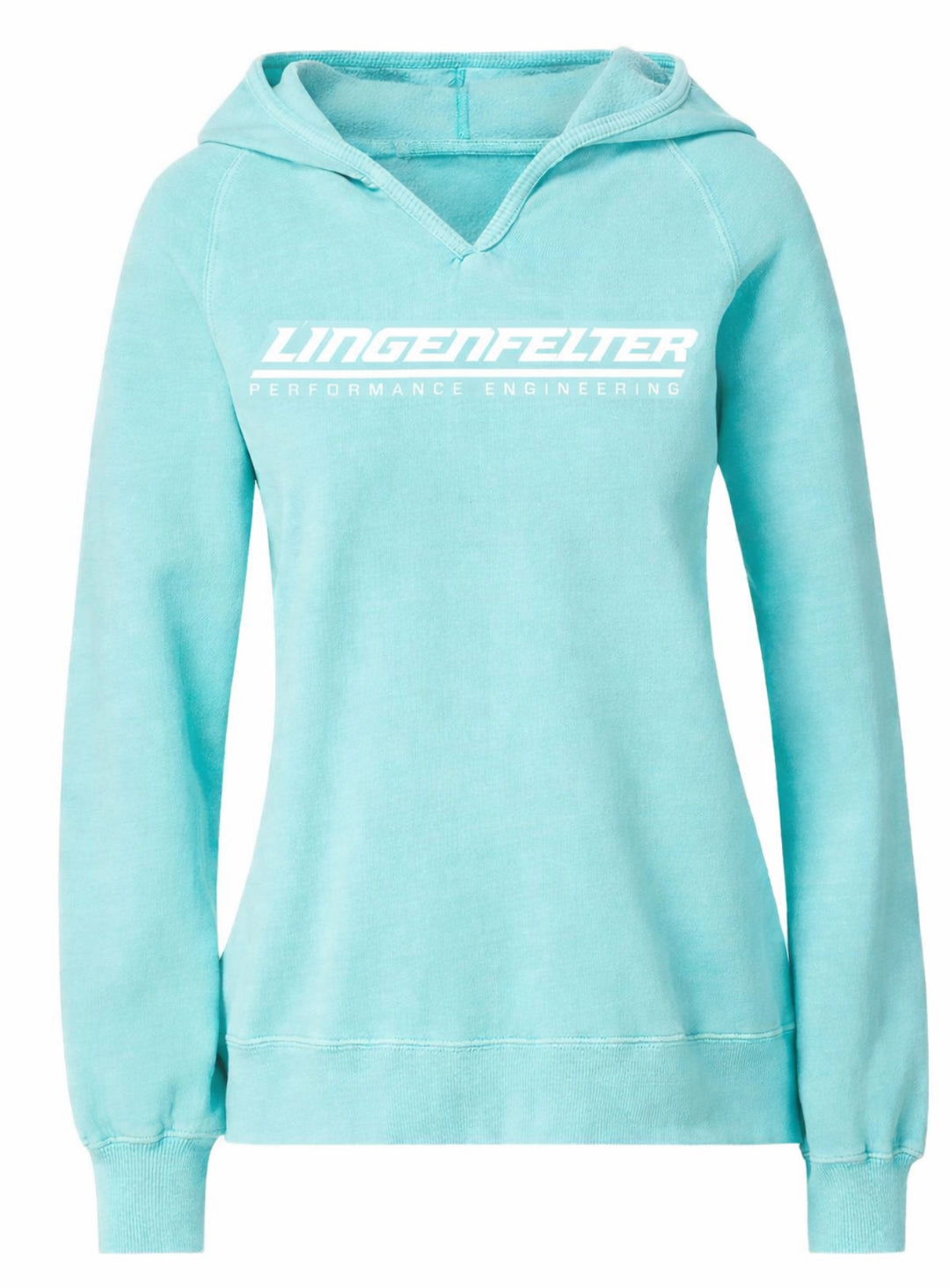Light blue Lingenfelter Ladies Barbados Sweatshirt, women's activewear hoodie with a comfortable fit and casual style.