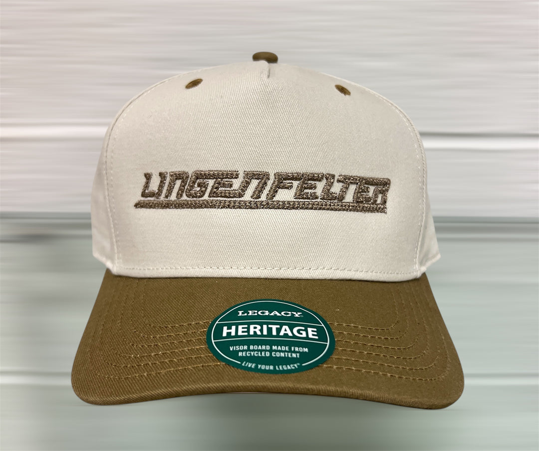 Team Lingenfelter tan performance engineering hat with embroidered logo, adjustable strap, casual style, and sporty look.