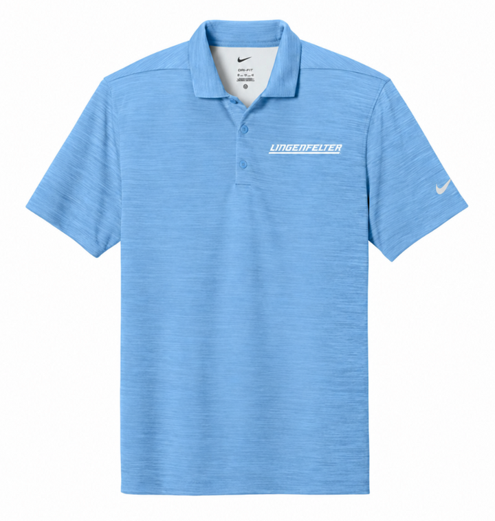 blue men's polo lingenfelter logo nike brand on white background