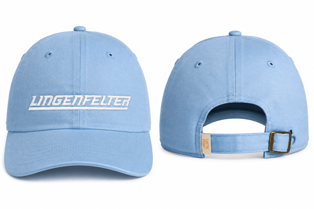 blue hat, lingenfelter logo front center.  white background