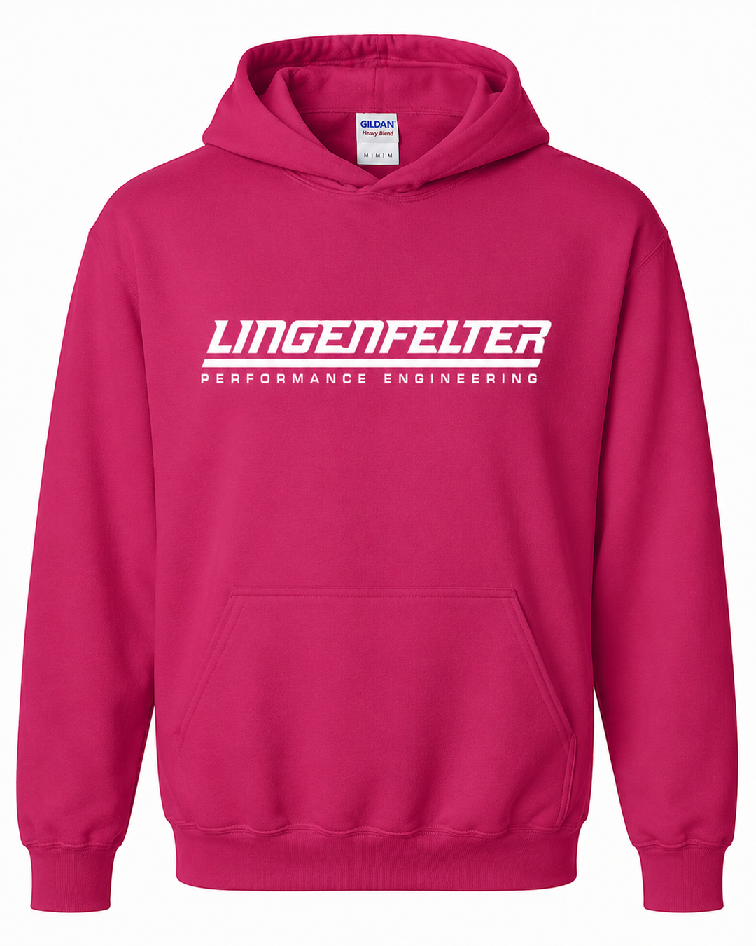 lingenfelter performance engineering pink hoodie white logo on white background