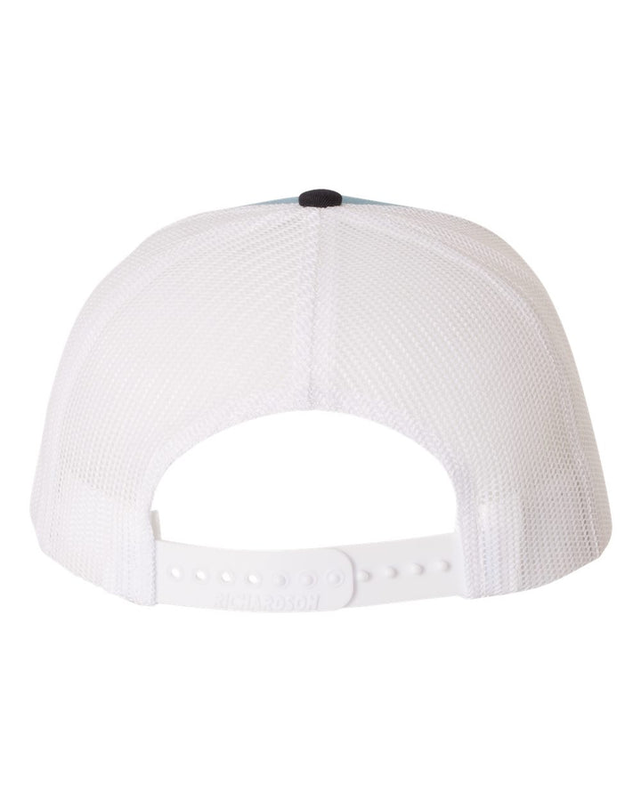 Lingenfelter Trucker Hat Columbia Blue, white and Navy back view.  snapback, mesh