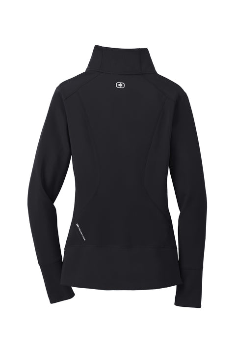 Black long-sleeve shirt with a brand logo on a white background