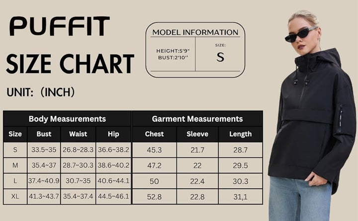 puffit brand size chart ladies pullover jacket