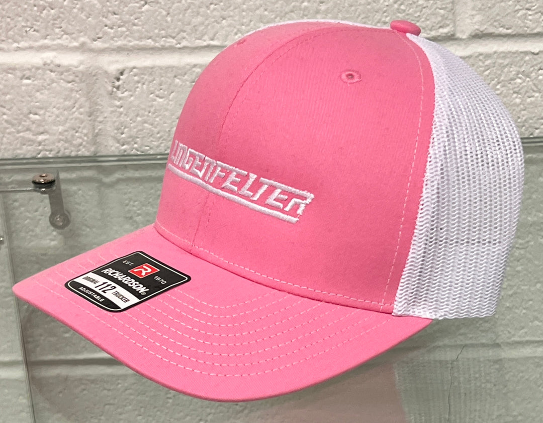Side View Pink & White Mesh hat richardson 112