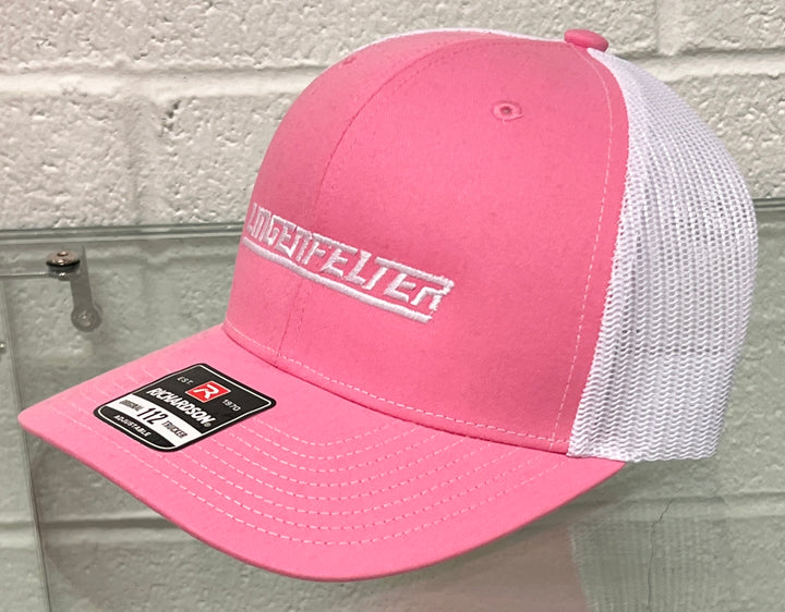 Side View Pink & White Mesh hat richardson 112