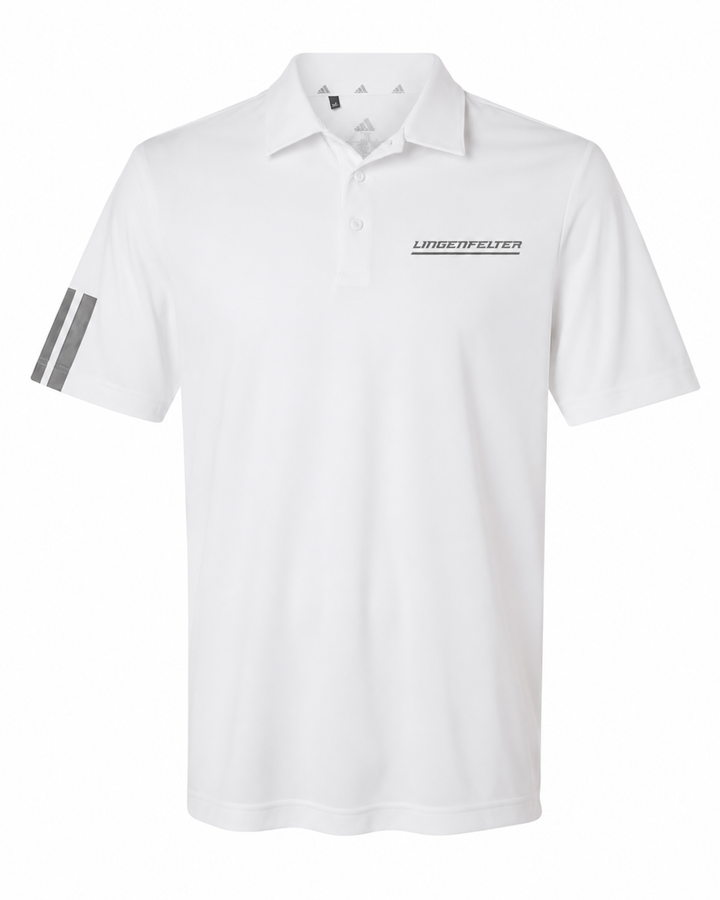 lingenfelter white polo gray logo stripes on sleeve.  