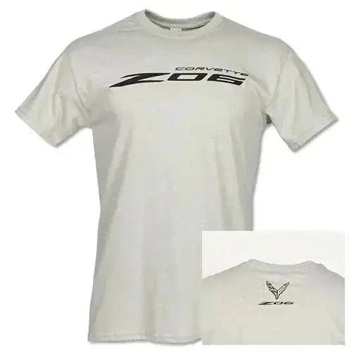 Silver Z06 Corvette men's T-shirt by Lingenfelter Race Gear featuring a graphic of the Z06 Corvette on the front.